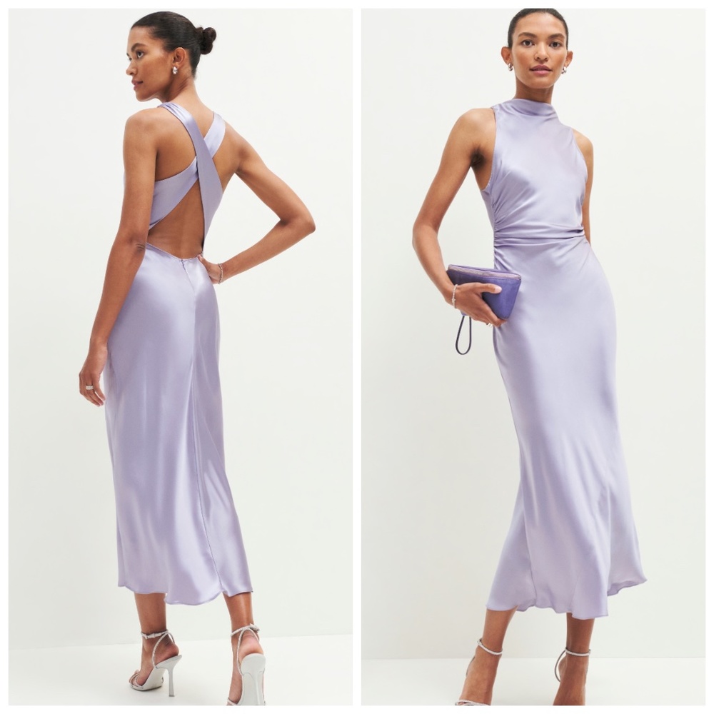 Reformation Casette Silk Midi Dress AURA lilac purple size 2 XS NWT NEW